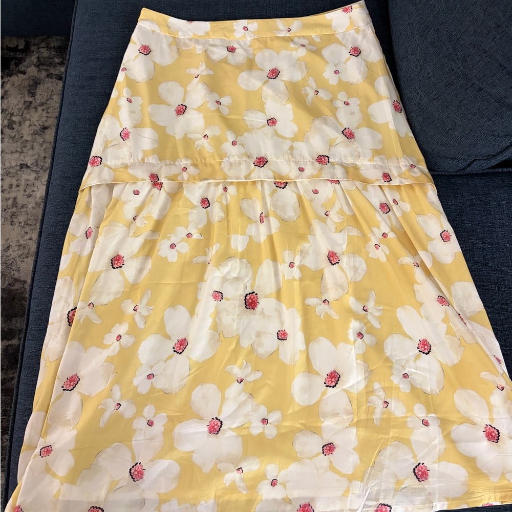 Floral Yellow and White Midi Skirt